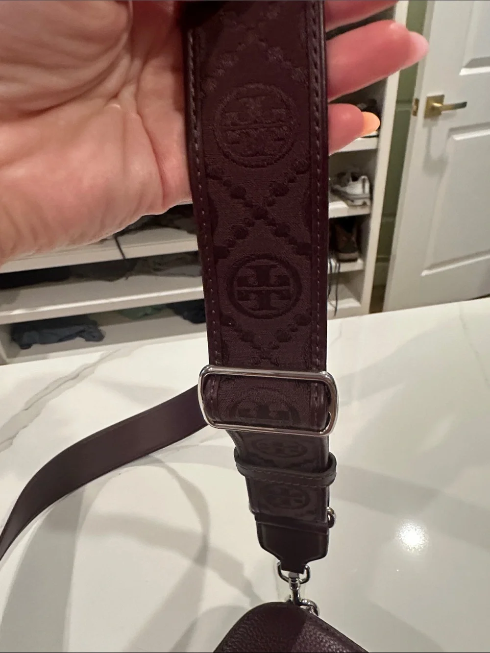 Tory Burch Pebbled Leather Crossbody in Deep Burgundy